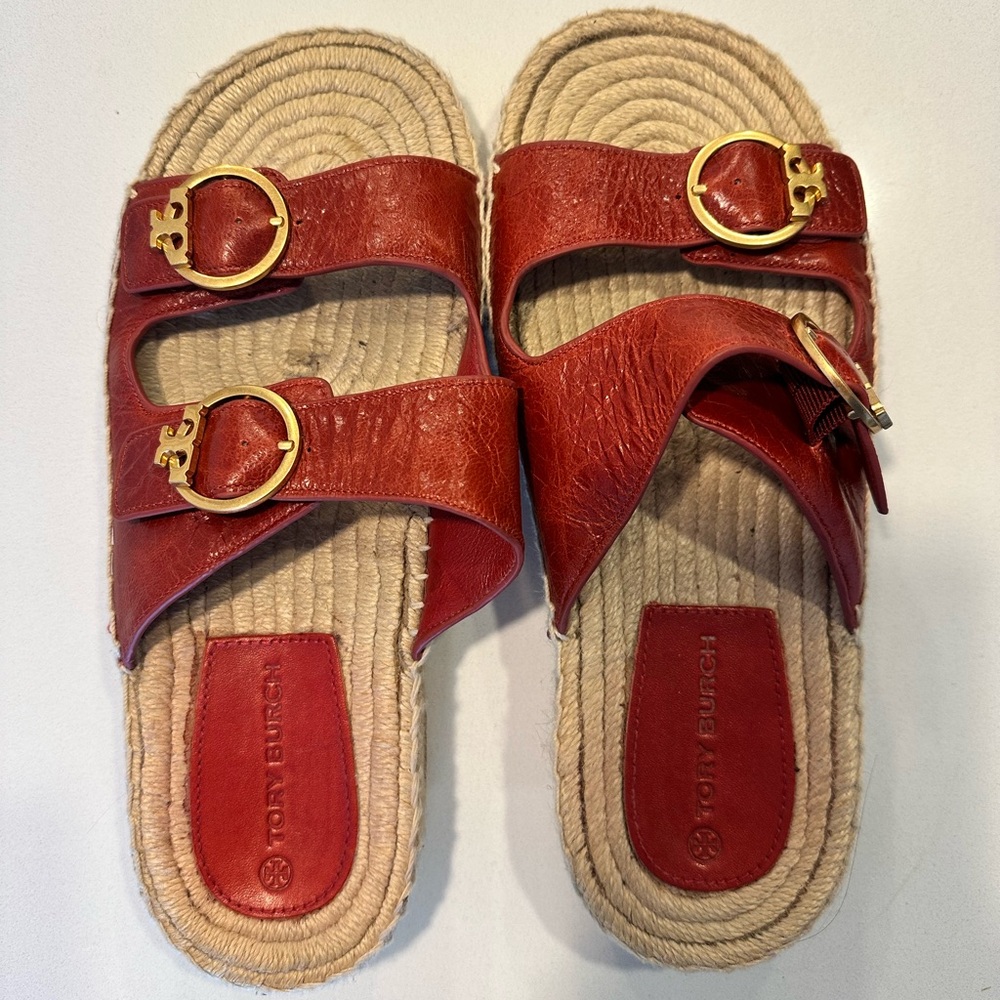 Tory Burch Maroon Wicker Sandals - Picture 5 of 7